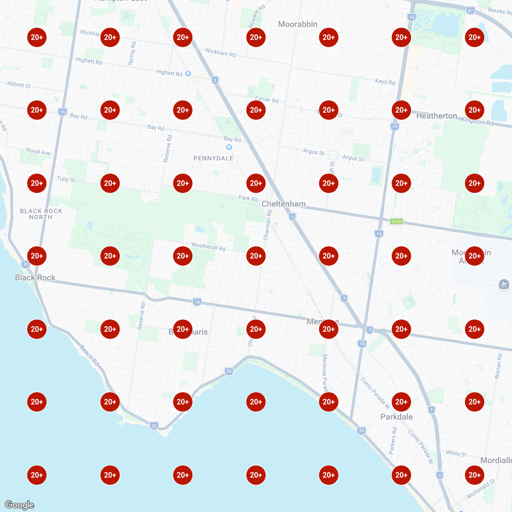 Local rank heat map showing Lead Commercial Cleaning outside top 20 at every grid point